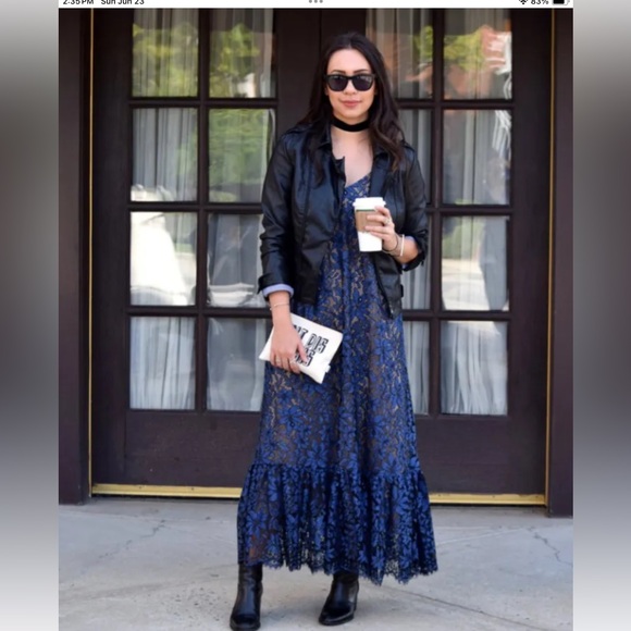 ANTHROPOLOGIE Moulinette Soeurs CELESTIAL LACE MAXI BLUE DRESS SZ 4 - Picture 2 of 16
